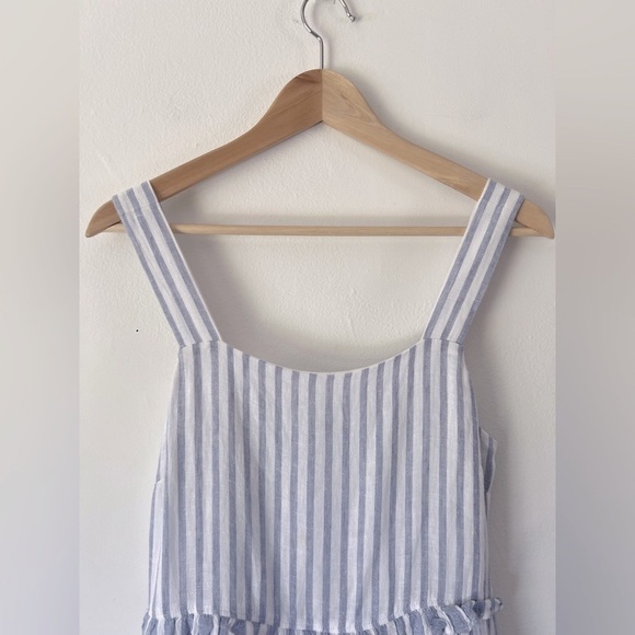 Rails Sandy Blue Iris Strip Linen Blend Tiered Ruffle Mini Dress Size Small - Picture 5 of 12